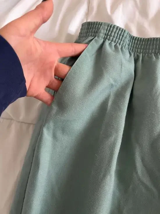 Alfred Dunner Petite Sage Green Elastic Waist Linen Blend Pull-On Pants - Picture 2 of 3